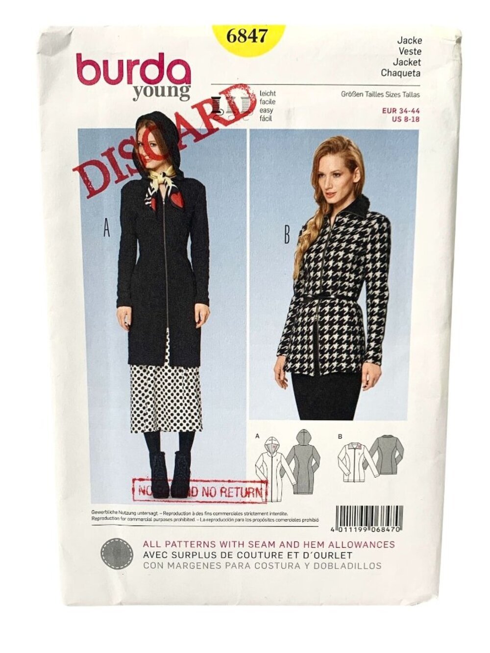 Burda 6506 Pattern Misses Fitted Zip Up Jackets Uncut Size 8 10 12 14 16 18